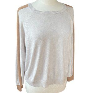 OVLA Contrast Stripe Cuff Sweater Oatmeal Minimalist Neutral Coastal Grandma-L